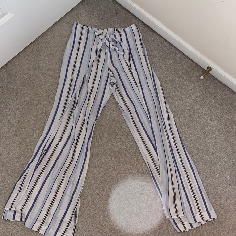 Blue striped flowy beach pants